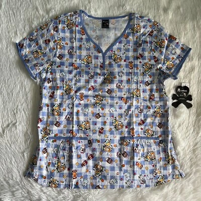 Koi Tokidoki Scrub Top Women’s XL Eve Summer Picnic Blue White Nursing Medical - Image 1 of 4
