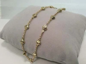 Puffed HEART CZ Rolo Chain charm Ankle Bracelet Real 10K Yellow Gold 4.2gr 10'' - Picture 1 of 6