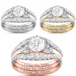 Elegant Women Silver Pld Wedding Ring Princess Cubic Zircon Ring Sz 5-10 - Picture 1 of 8