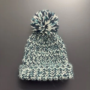Hollister Cozy Chunky Cabin Beanie Winter Slouchy Hat Green Cuffed Pom Pom OS - Picture 1 of 4