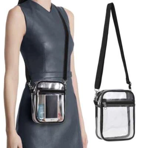 Womens Clear Plastic Tote Bag Transparent Handbag Zip Purse Stadium Crossbody - Picture 1 of 8