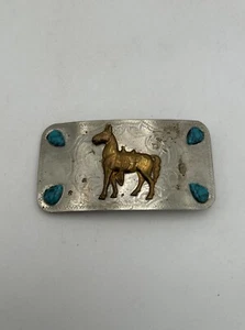 Vintage Miller Western Wear Nickel Silver Horse Faux Turquoise Belt Buckle - Picture 1 of 7