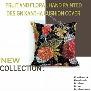 Floral and fruit hand paint design new collection kantha cushion cover set 2 Pcs - Picture 1 of 21