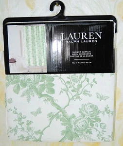 NEW Ralph Lauren GREEN ROSE 100% Cotton Fabric Shower Curtain - Picture 1 of 2