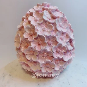 Spring Easter Egg Figurine Pink Glittered Flowers Floral Design 8.5” (NEW) - Picture 1 of 3