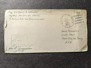 APO 93 GUADALCANAL, SOLOMONS 1944 Censored WWII Army Cover 594 FA Bn APO 709 - Picture 1 of 2
