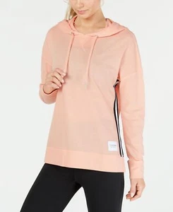 Calvin Klein Womens Varsity Stripe High Low Hem Hoodie Size-M Color-Pink - Picture 1 of 1