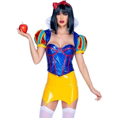 Snow White Costume Set Corset Top Shrug Collar Garter Skirt Bow Headband 6354 - Image 1 of 4