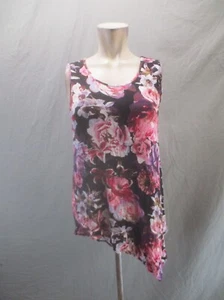 Ruff Hewn GREY Size M Womens Floral Stretch Asymmetrical Hem Summer Tank 570 - Picture 1 of 9
