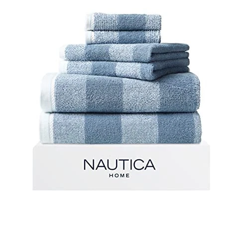 Nautica Oak Lake Cotton Blue & White 6 Piece Towel Set-6 Pc Towel Set - Image 1 of 1