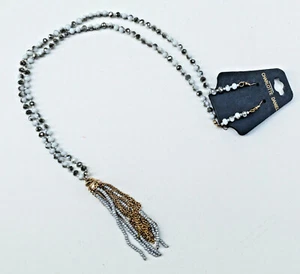 Collar de cuentas blancas y plateadas Charlotte Daniel 33"" con borla y pendientes de 3,75"" nuevo con etiquetas - Imagen 1 de 4