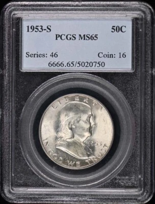 1953-S 50C Franklin Half Dollar PCGS MS65 - Image 1 of 2