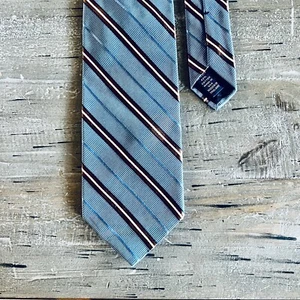 BROOKS BROTHERS Makers Men's Silk/Cotton Necktie Designer STRIPED Blue/Brown EUC - Picture 1 of 7