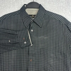 Bugatchi Shirt Mens S Oxford Button Up LS Black Windowpane Silk Blend (?) Pocket - Picture 1 of 6