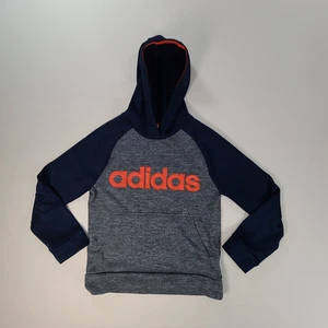 Adidas Boys Sweater Youth Medium Gray Orange Hoodie Pullover Outdoors Kids - Picture 1 of 9