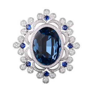 Ovalschliff blauer Saphir 925 Feinsilber Milgrain Brosche Designer Luxus Schmuck - Bild 1 von 6