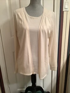 Lafayette 148 Set Cardigan Top Knit 100% Wool Ivory Crochet Size Large Medium - Picture 1 of 10