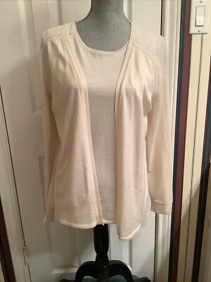 Lafayette 148 Set Cardigan Top Knit 100% Wool Ivory Crochet Size Large Medium - Image 1 of 4