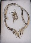 Silver Tone Modernist Rhinestone Raven Wing Statement Necklace See Pictures