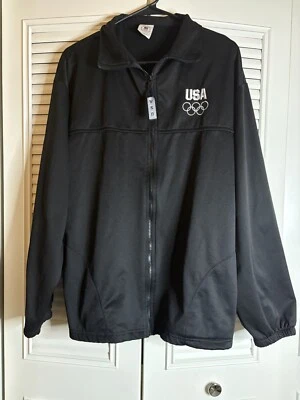 "Chaqueta de calentamiento del Comité Olímpico de EE. UU. EQUIPO OLÍMPICO DE EE. UU. cremallera completa talla XL 46"" negra" Foto 1 de 4