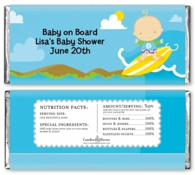 Surf Boy - Personalized Baby Shower Candy Bar Wrappers - Candy Favor - Image 1 of 2