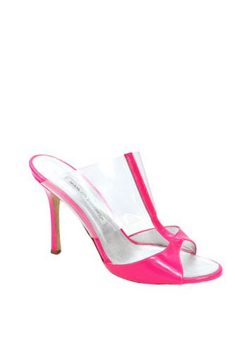 MBT Sandali donna Manolo Blahnik stiletto PVC vernice pelle slide rosa taglia 37