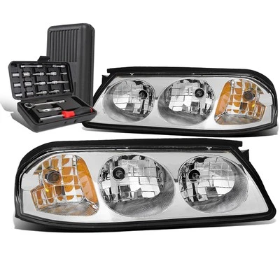 For 2000-2005 Chevy Impala Pair Chrome/Amber Side Turn Signal Headlight+Tool Box - Image 1 of 4