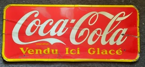 Vintage 1948 Coca Cola Sign  Vendu Ici Glace RARE French Coke Original Soda Sign - Bild 1 von 7