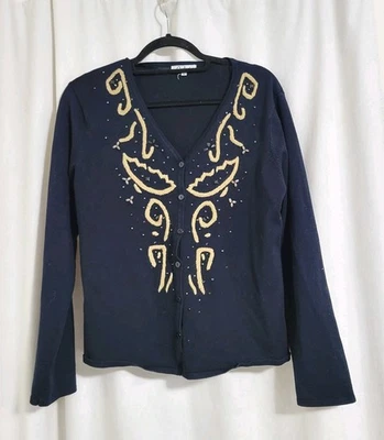 Cárdigan Carducci De Colección Bordado Adornado Talla Lg Boho Carrera Madura  Foto 1 de 4