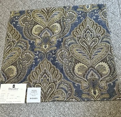 "Remanente de muestra de tela Duralee 17"" APROX azul cobalto dorado 15313 artesanías"  Foto 1 de 4