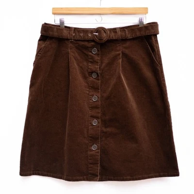 ModCloth Womens XL Brown Stretch Corduroy Skirt Belted Button Front Y2K Academia - Image 1 of 4
