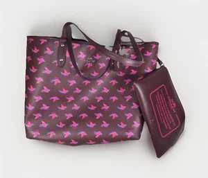 Borsa Coach reversibile grande città stampa Happy Bird tela pelle + marsupio 55870 - Foto 1 di 19
