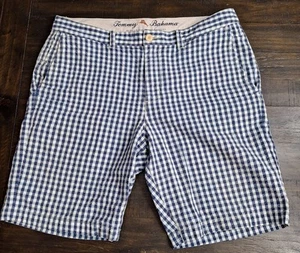 Tommy Bahama Blue Check Chino Shorts Men's Size 35 Classic Fit 100% Cotton - Picture 1 of 14