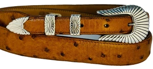 Douglas Magnus Plata de Ley .925 3/4" Ranger Hebilla de Cinturón 38 Avestruz Genuino - Imagen 1 de 10
