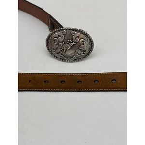 Nocona Buckle Cowboy Bullrider & Size 28 Western Belt Chestnut Overlay - Picture 1 of 3