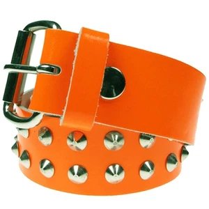 Studded Bright Orange Real Leather Belt 1.5 inch 38mm, Gothic, Punk Rocker Rebel - Picture 1 of 3