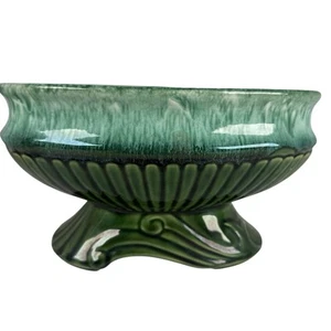 VTG Mid-Century Modern Green Oval Footed Ceramic Planter Drip Glaze MCM - Picture 1 of 9
