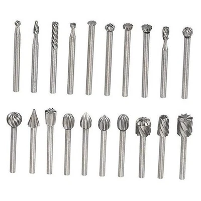  20 limas rotativas de acero de alta velocidad vástago de 1/8" (3 mm) rebabas fresado de madera  Foto 1 de 4