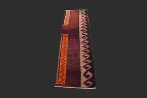 Vintage 2x5 Turkish Oushak Runner Rug Handmade Anatolian Boho Kilim RED - Picture 1 of 9