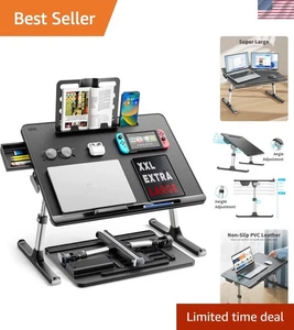 Foldable Laptop Table with Storage Drawer, Black - Picture 1 of 9