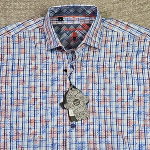 Visconti Black Men's Long Sleeve Shirt Small Blue White Geometric NWT - Picture 1 of 17