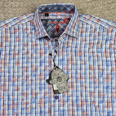 Visconti Black Men's Long Sleeve Shirt Small Blue White Geometric NWT - Image 1 of 4