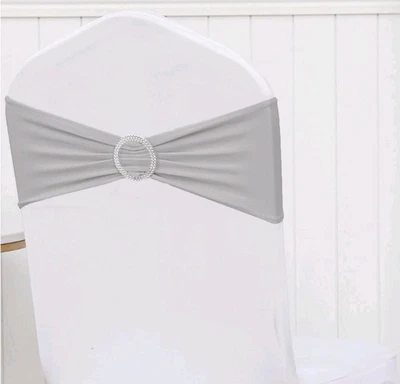 20 Grey Spandex Stretch Chair Sashes Bows with Slider Buckle Wedding Open Box - Image 1 of 4