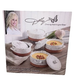Nuova scatola aperta - Dolly Parton set di 4 piatti casseruola in gres maculato con coperchi - Foto 1 di 8