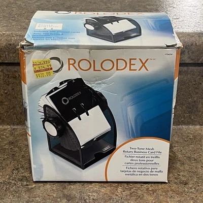 Rolodex Two-Tone Mesh Rotary Business Card File Black 200 Sleeved Cards OPEN BOX - Image 1 of 4
