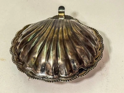 [E441] Jabonera de mantequilla de caviar chapada en plata Queen Anne de colección 5" Foto 1 de 4