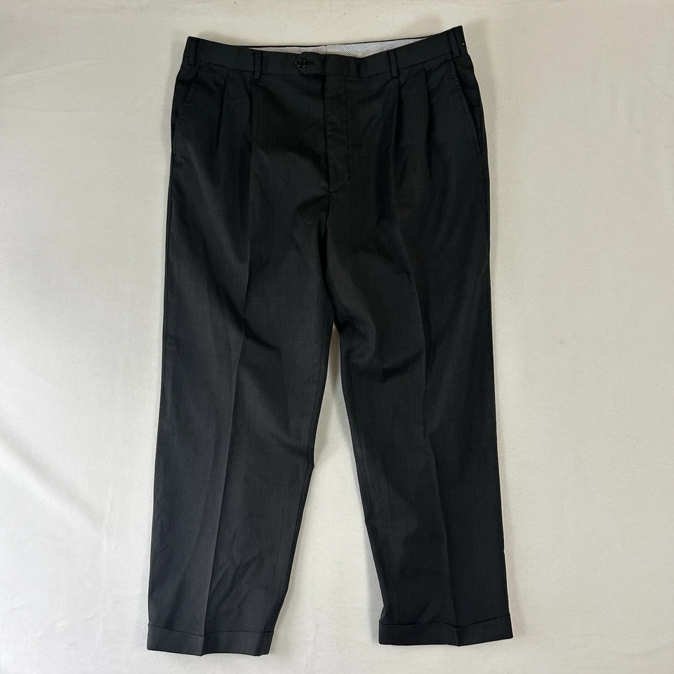 Kirkland Signature Men’s Pants 38x28 Gray Wool Pleated Dress Slacks Made Italy - Image 1 of 1