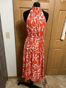 Worthington Halter Maxi Dress Red White Floral Size 10 Summer Resort Beach - Picture 1 of 15