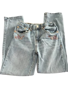 Levi Strauss Youth Girls High Rise Ankle Straight Adj Jeans SZ 12 Embroidered - Picture 1 of 6