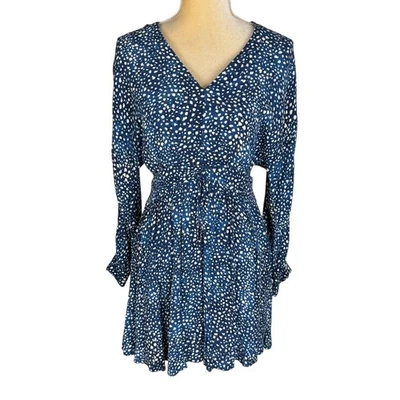 Mini Vestido Patinador MNG Azul Mango Talla 6 Blanco Punteado Manga Larga Cuello en V Fiesta Foto 1 de 4